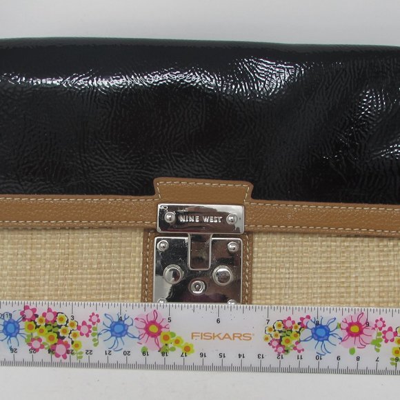 Nine West Straw Design and Black Patent Leather Clutch Purse - Picture 4 of 12